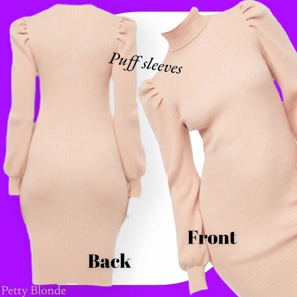 Puff Sleeve Ribbed Sweater Dress Womens Size 2X Pink Knit Long Sleeve JustFab - Picture 13 of 14